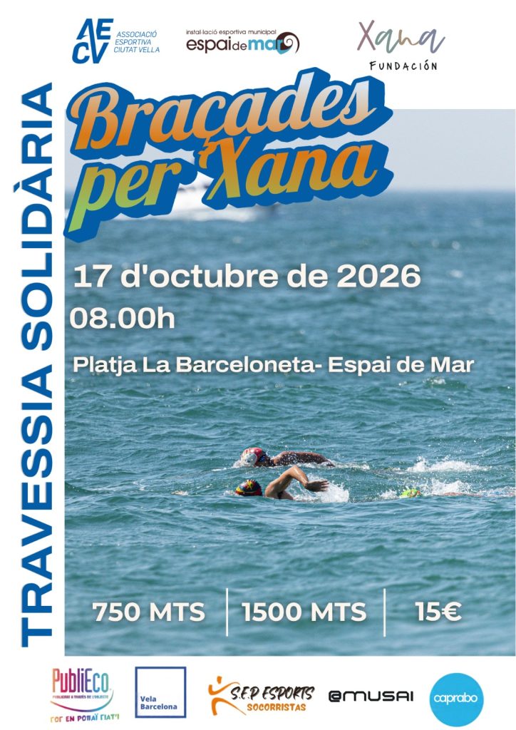Cartel oficial Travessia Solidària Braçades per Xana 2026 a la Barceloneta